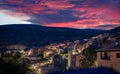 Spectacular sunset with reddish clouds in the medieval village of Albarracin. Teruel. Spain. Royalty Free Stock Photo