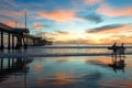 Spectacular Sunset with Surfers at Venice Beach Royalty Free Stock Photo