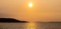 Sunset view of Ardmore and Turbot islands from famous scenic Sky Road, 15km looped drive starting in Clifden with numerous Royalty Free Stock Photo