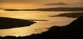 Sunset view of Ardmore and Turbot islands from famous scenic Sky Road, 15km looped drive starting in Clifden with numerous Royalty Free Stock Photo