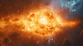 Spectacular supernova explosion illuminates deep space with blue and orange nebula colors, stellar collision amid star. AI generat
