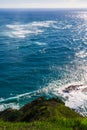 Spectacular swirl of currents marks the line where Tasman Sea meets Pacific Ocean. Cape Reinga, Far North, New Zealand