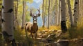 Spectacular Terragen Art: Hyper Realistic Western Mule Deer In Aspen Grove Royalty Free Stock Photo