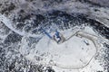 Spectacular top aerial view of Mount Brocken, the highest peak of the Harz mountain range. Royalty Free Stock Photo