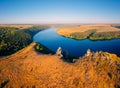 Spectacular top view of the Dniester River in the morning. Gorgeous summer image