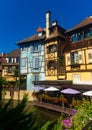 Spectacular traditional french houses on side of river Lauch in Petite Venise, Colmar, France