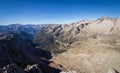 Spectacular valley views from the top of a mountain in the Pyrenees on a sunny summer day