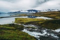 Spectacular view of amazing Icelandic landscape from Kirkjufellsfoss on Snaefellsnes peninsula.