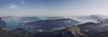 Spectacular view of Austria two lakes Mondsee and Attersee from the Schafberg rock by daylight. Panorama of the Austrian