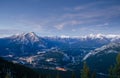 Spectacular View of Banff town and Tunnel mountain seen from Sulphur Mountain summit in Banff National park. Alberta.Canada Royalty Free Stock Photo
