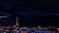 Spectacular view of Historic Triana Neighborhood and Seville city skyline at dusk. Seville city, Tradition and Modernity Royalty Free Stock Photo