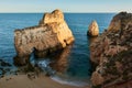 Spectacular view on the limestone rocks with arches from the hideaway beach in Algarve, Portugal Royalty Free Stock Photo