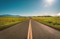 Spectacular view of a long road in Solvang, California, with the rolling hills in the background Royalty Free Stock Photo