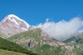 spectacular view of magnificent kazbek mountain with snow peak in caucasus in geogria. Royalty Free Stock Photo