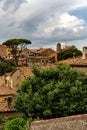 Spectacular view of the old town of Volterra in Tuscany, Italy under blue sky with white clouds Royalty Free Stock Photo