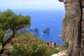 Spectacular View of Sea Cliffs and Coastline to the Faraglioni Rocks from Monte Solaro, Island of Capri, Italy Royalty Free Stock Photo