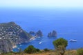 Spectacular View of Sea Cliffs and Coastline to the Faraglioni Rocks from Monte Solaro, Island of Capri, Italy Royalty Free Stock Photo