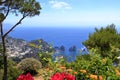 Spectacular View of Sea Cliffs and Coastline to the Faraglioni Rocks from Monte Solaro, Island of Capri, Italy Royalty Free Stock Photo