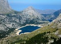 Spectacular View From The Summit Of Mount L`Ofre To The Puig Major And The Marine Blue Lake Cuber In The Tramuntana Mountains On