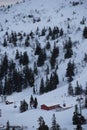 Spectacular view from top of the mountain. Forest and wooden houses.