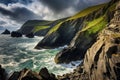 Spectacular View of a Vast Water Body Adjacent to a Flourishing Green, Ring of Dingle Peninsula Kerry Ireland Dunquin Pier Harbor Royalty Free Stock Photo