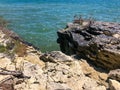 Rocky shoreline at Cave Point Park in Door County, Wisconsin Royalty Free Stock Photo