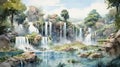 Spectacular Waterfall Of Italy: 8k Watercolor Illustration