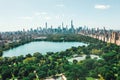 Spectacular Wide View over Central Park in Manhattan with beautiful Rich Green Trees and Skyline of New York City Royalty Free Stock Photo