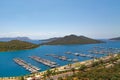 Spectacular wiev of the marina Kas with yacht and sailboats in the Mediterranean. Royalty Free Stock Photo