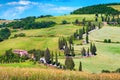 Spectacular winding rural road with cypresses in Tuscany, Italy, Europe Royalty Free Stock Photo