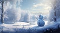 Spectacular Winter Scene: Hyper-detailed Snowman In A Dreamy Snowy Field