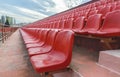 Spectator bleachers on an open soccer field. Stadium for summer football matches. Outdoor stadium Royalty Free Stock Photo