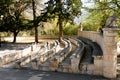 Spectator seats of Old Amphitheater in small resort mountain city Dilijan, Armenia