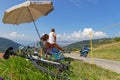 Spectators and police bikers on the Tour de France roads