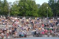 Spectators of the summer cinema in the stands, Samara embankment, August 2021