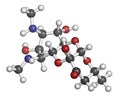 Spectinomycin gonorrhea drug molecule. Antibiotic of the aminocyclitol class. Atoms are represented as spheres with conventional