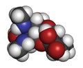 Spectinomycin gonorrhea drug molecule. Antibiotic of the aminocyclitol class. Atoms are represented as spheres with conventional