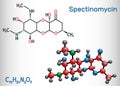 Spectinomycin molecule. It is pyranobenzodioxin , aminocyclitol aminoglycoside antibiotic. Used for the treatment of