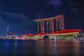 Spectra, Southeast Asia`s largest light and water show at Marina Bay Sands Hotel and Casino after sunset in Singapore Royalty Free Stock Photo