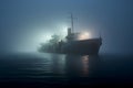 spectral ghost ship at foggy. Neural network generated image Royalty Free Stock Photo