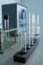 Spectroscopy benchtop setup on a lab bench with glassware and instruments Royalty Free Stock Photo