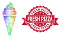 Rubber Fresh Pizza Stamp Seal and Multicolored Hatched Ice Cream