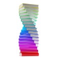 Spectrum colored rotated stacked spiral of many hardcover books over white background, literature, study or education concept Royalty Free Stock Photo