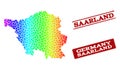 Dotted Spectrum Map of Saarland State and Grunge Stamp Seals