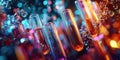 A Spectrum of Possibilities: A vibrant array of colorful vials, bathed in a kaleidoscope of light, hints at a world of scientific Royalty Free Stock Photo