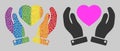 Spectrum Valentine heart care hands Composition Icon of Spheres