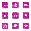 Speculate house icons set, grunge style Royalty Free Stock Photo