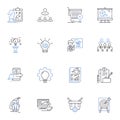 Speculating and theorizing line icons collection. Hypothesizing, Analyzing, Postulating, Conjecturing, Supposing Royalty Free Stock Photo
