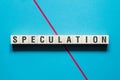 Speculation word concept on cubes Royalty Free Stock Photo