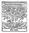 Speculum Humanae Salvation is the engraved illustration of the Fall of Lucifer, vintage engraving